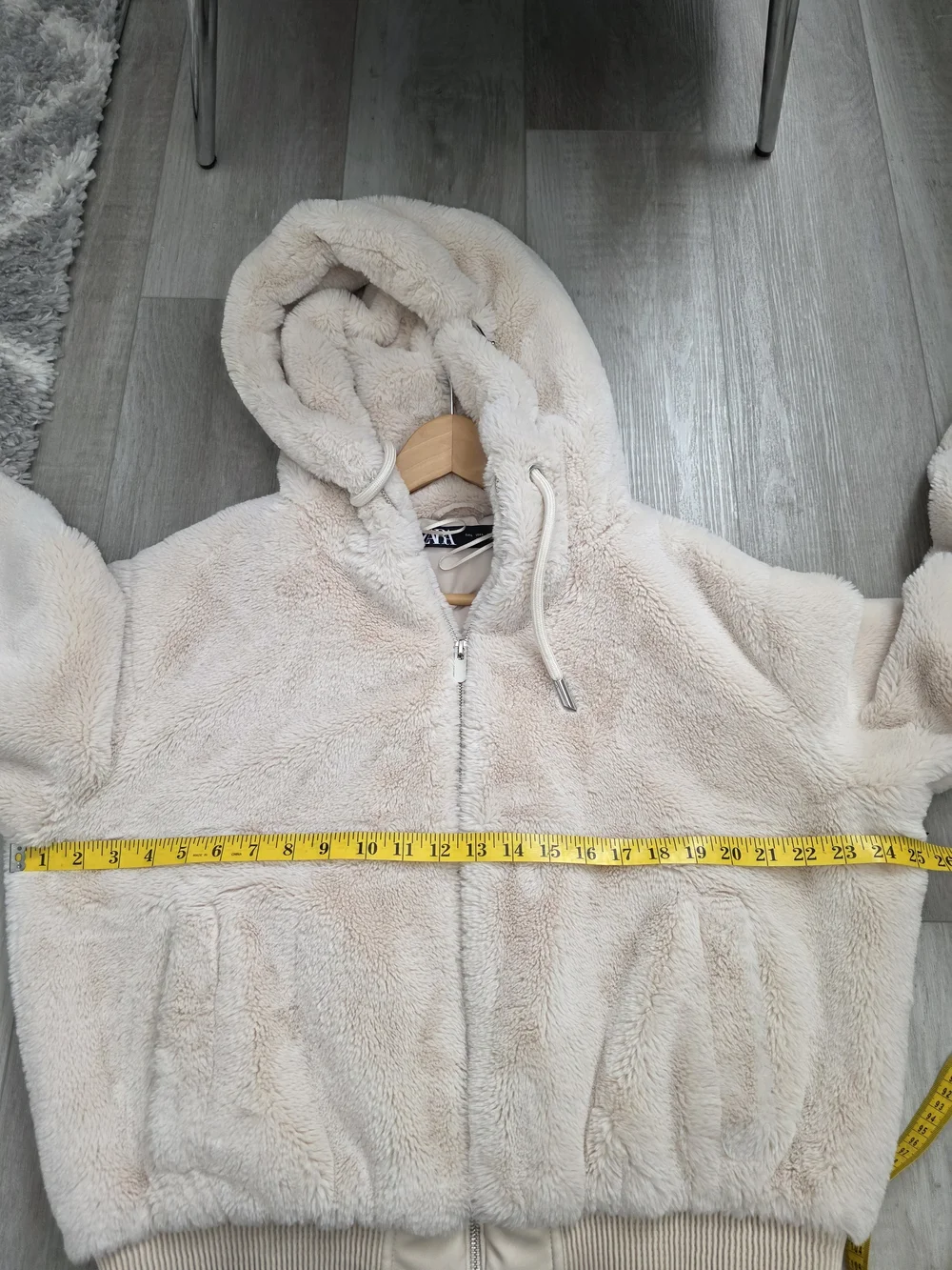 ZARA Cream Sherpa Fleece Zip Hoodie Jacket Size Large - Picture 8 of 12